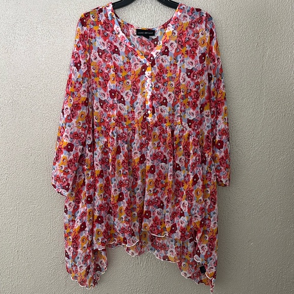 Women’s Plus Size Lane Bryant Pansy Semi Sheer Top, 14/16 1X Pink Orange - Picture 1 of 7